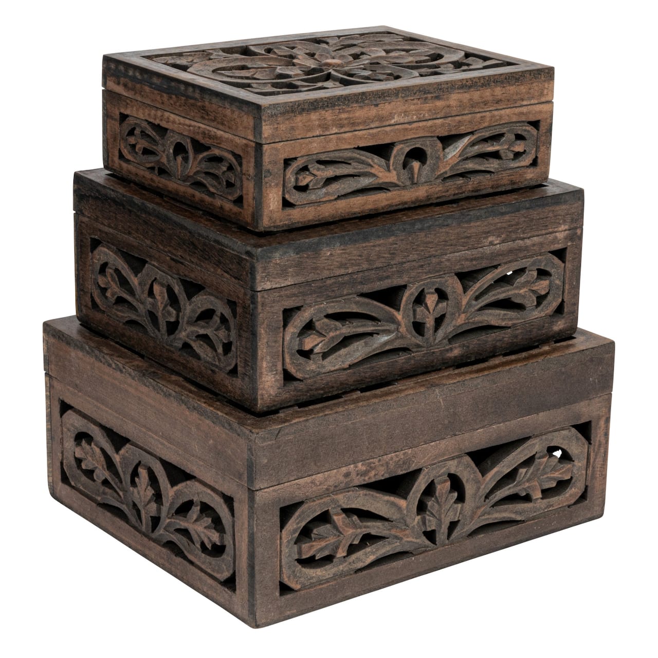 Hello Honey® Espresso Carved Reclaimed & Mango Wood Nesting Boxes Set